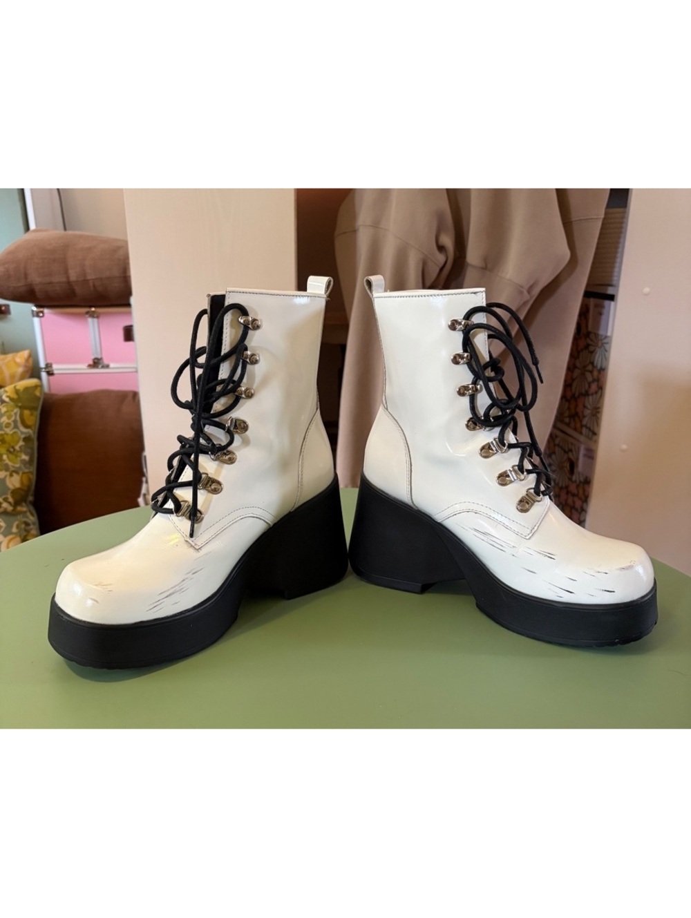 ROC White Patent Leather Platform Lace-Up Boots, Size 40 - Picture 2 of 6